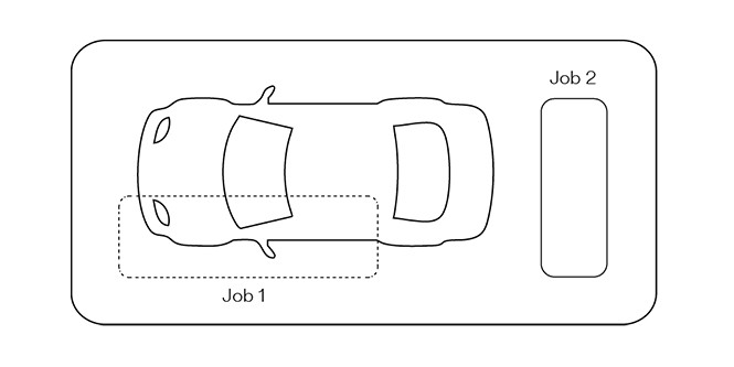 Diagrama en el que se ve la cabina de pintura lista para pintar con piezas montadas
