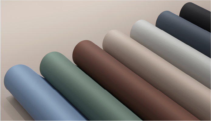 Rollos de láminas decorativas con colores llamativos en tonos terrosos 
