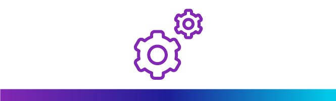 Icono morado que representa un engranaje
