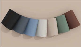 Láminas decorativas de colores llamativos sobre un fondo neutro 
