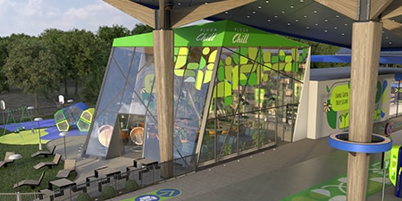 Ventanas de estación de carga para VE cubiertas con láminas para ventanas.
