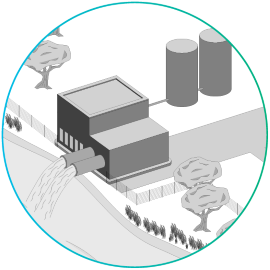 Icono de ilustración de tratamiento completo de aguas residuales