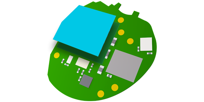 ilustración de absorbentes EMI de 3M aplicados a microprocesadores.
