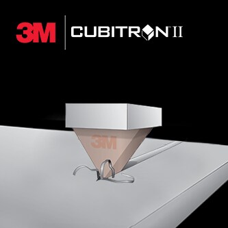 Ilustración del corte con grano abrasivo con el logo 3M Cubitron II en la parte superior

