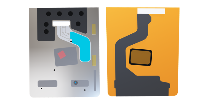 Ilustración de absorbentes EMI 3M en envoltura o fijación de cables en lugares estrechos.
