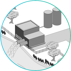 Icono del proceso de desinfección y descarga