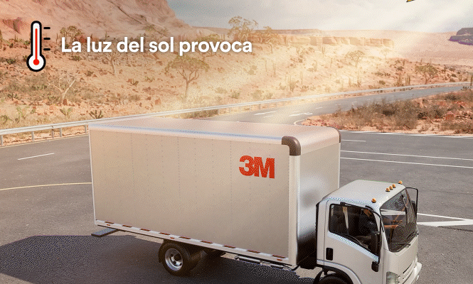 Ilustración que muestra cómo 3M™ Cooling Film refleja el calor y evita que se acumule en el techo de un vagón de tren.
