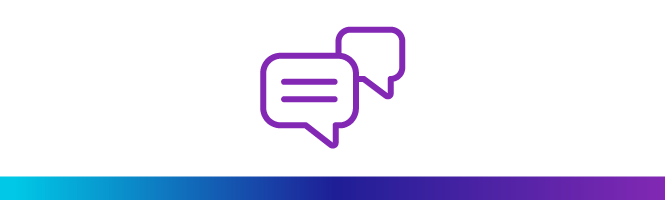 Icono morado que representa un globo de diálogo
