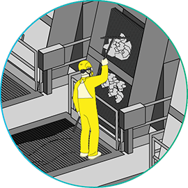 Icono del proceso de separación de sólidos paso a paso